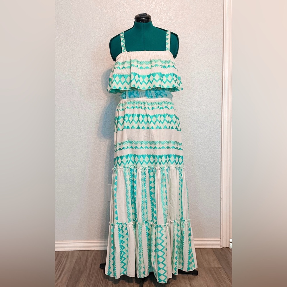 Elegant Teal and White Maxi Dress